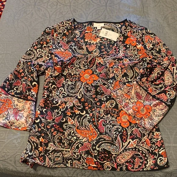 NWT J Jill poly blouse with flounce 3/4 sleeve floral print LP - Picture 8 of 9